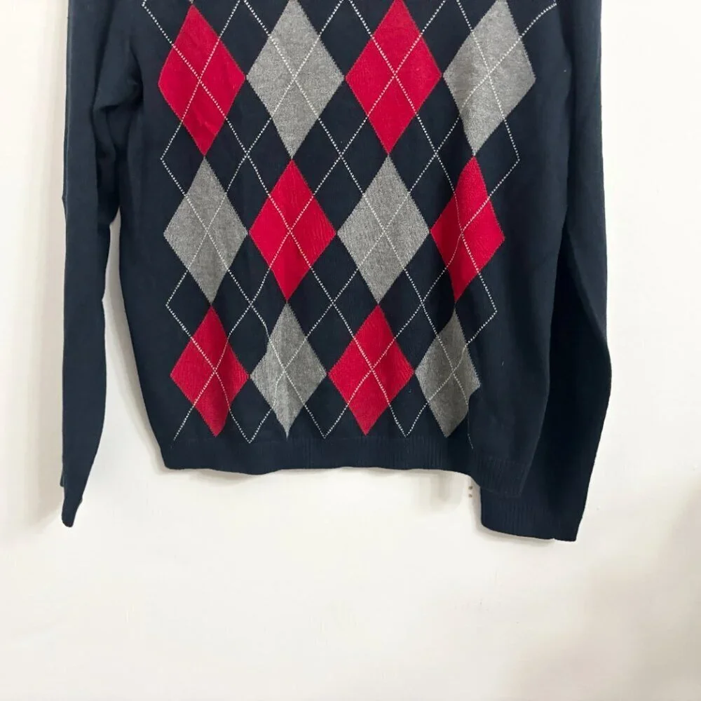 EUC Banana Republic Cashmere & Cottom V Neck Argyle Long Sleeve Sweater - Small
